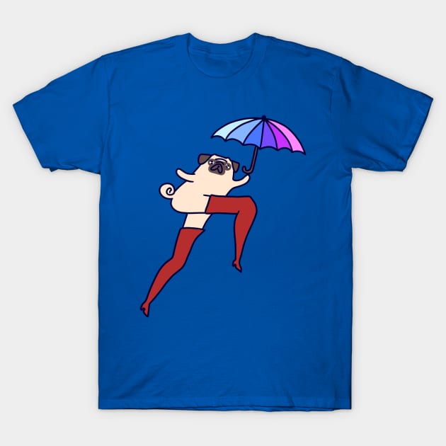 Umbrella Pug with Long Legs T-Shirt by saradaboru